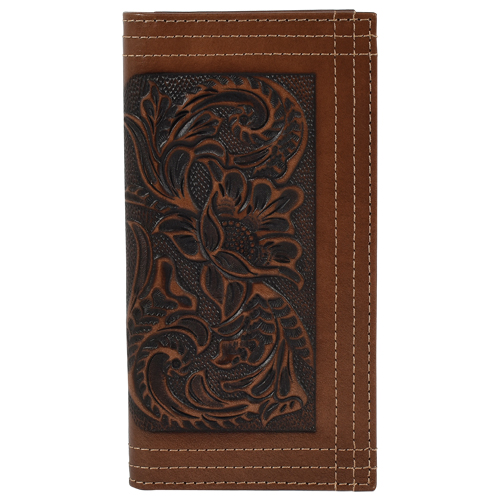 [24152767W4] JUSTIN MENS GENUINE LEATHER RODEO WALLET TOOLED W/TRIPLE STITCH