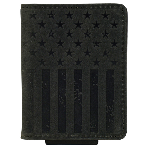 [24152565M9] JUSTIN MENS GENUINE LEATHER BIFOLD CARD WALLET GRAPHITE FLAG