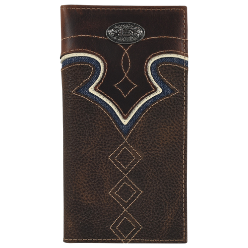 [24152767W10] JUSTIN MENS GENUINE LEATHER RODEO WALLET YOKE W/DENIM INLAY