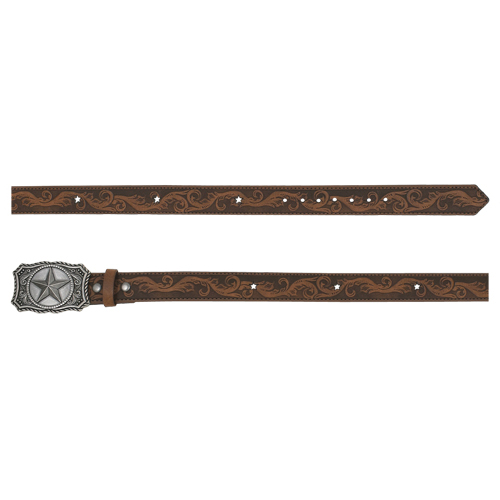 [24213BE2] ARENA ACE BOYS BELT W/STAR CUTOUTS AND SCROLL EMBOSS