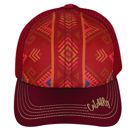 [2421310301] CATCHFLY LADIES BASEBALL CAP MAROON AND ORANGE GEO DESIGN