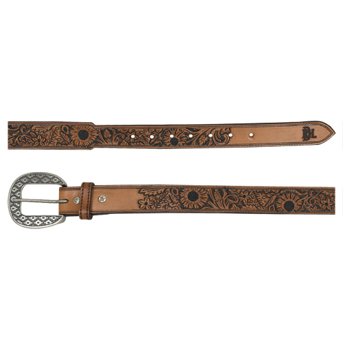 [24171BE7] RED DIRT HAT CO LADIES BELT TAN W/FLORAL EMBOSSED DESIGN
