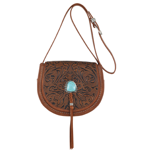 [2421330141] CATCHFLY SADDLE BAG EMBOSSED WITH FAUX TURQ STONE