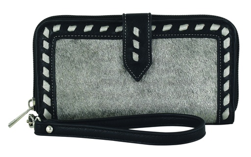[2421352152] CATCHFLY LADIES GENUINE HAIR ON WRISTLET WALLET BLACK WITH SILVER 