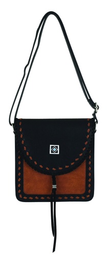 [2421360733] CATCHFLY LADIES CONVERTIBLE CROSSBODY BLACK AND TAN W/WHIPSTITCH