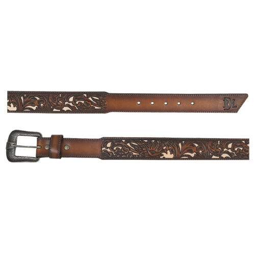 [24169BE1] RED DIRT HAT CO MENS BELT TOOLED W/IVORY UNDERLAY