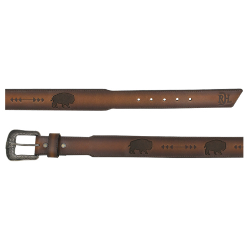 [24169BE12] RED DIRT HAT CO MENS BELT BURNISHED BROWN W/BISON INLAY
