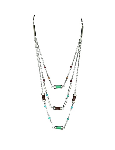 [2422020284] JUSTIN LADIES NECKLACE 3 STRAND W/BROWN AND TURQ COLORED BARRELS 
