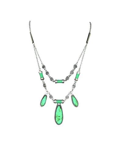 [2422020287] JUSTIN LADIES NECKLACE 2 STRAND TURQUOISE COLORED STONE PENDANTS 