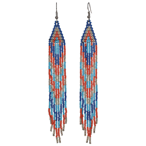 [24204EJ1] JUSTIN LADIES EARRINGS CORAL AND BLUE BEADED