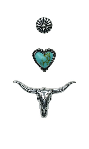 [2422021223] JUSTIN HAT PIN 3 PACK FAUX TURQ HEART