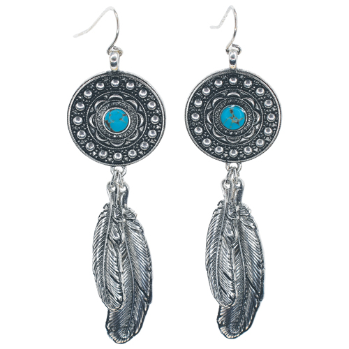 [2510030631] JUSTIN LADIES EARRINGS PENDANT W/FEATHER CHARMS