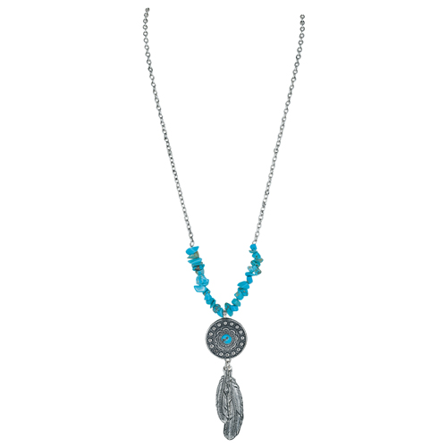[2510030281] JUSTIN LADIES NECKLACE PENDANT W/FEATHER CHARMS