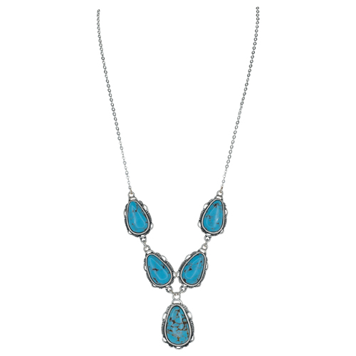 [2510090281] JUSTIN LADIES NECKLACE FAUX TURQUOISE TEARDROP STONE LARIAT