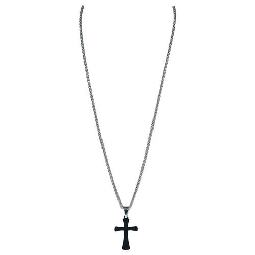 [2512361395] JUSTIN MENS NECKLACE MATTE RUBBER COATED BLACK CROSS