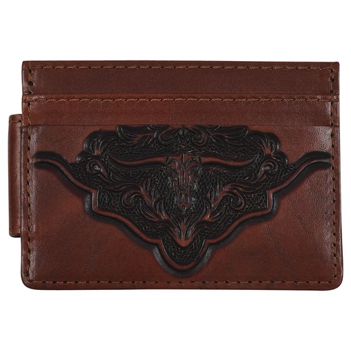 [2512396621] JUSTIN MENS GENUINE LEATHER SLIM CARD WALLET W/MAGNET CLIP YOKE W/STEERHEAD