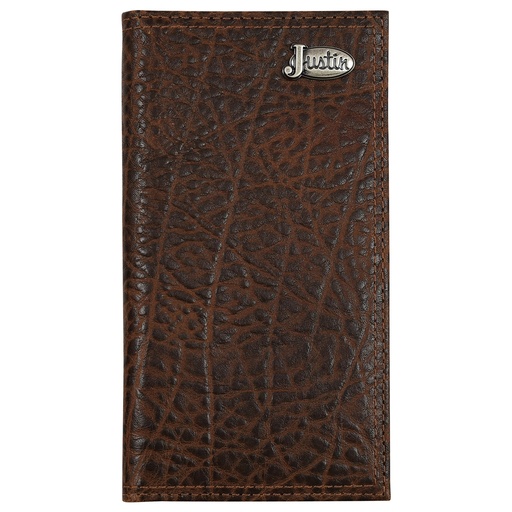 [2512395666] JUSTIN MENS GENUINE LEATHER RODEO WALLET TAN TEXTURED LEATHER W/ANTIQUE SILVER JUSTIN LOGO