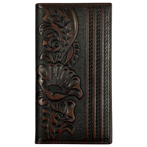 [2512395669] JUSTIN MENS GENUINE LEATHER RODEO WALLET BROWN FLORAL TOOLING