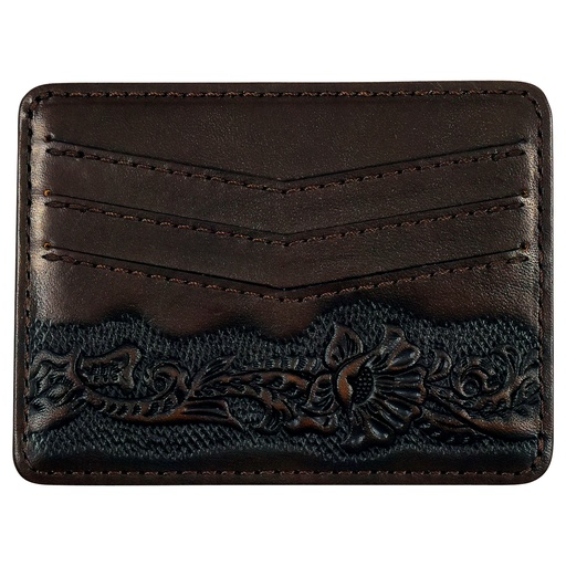 [2512391279] JUSTIN MENS GENUINE LEATHER SLIM CARD WALLET BROWN W/FLORAL TOOLING