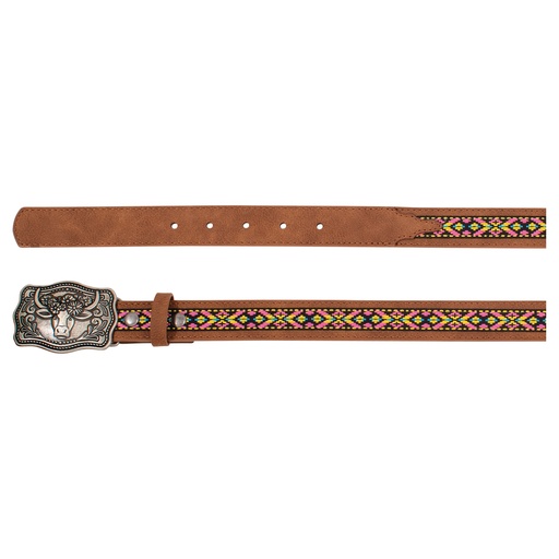 [2510370252] CATCHFLY GIRLS BELT TAN W/ MULTICOLOR RIBBON