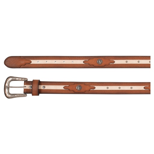 [2510360242] CATCHFLY LADIES BELT TAN W/CREAM OVERLAY AND CONCHOS