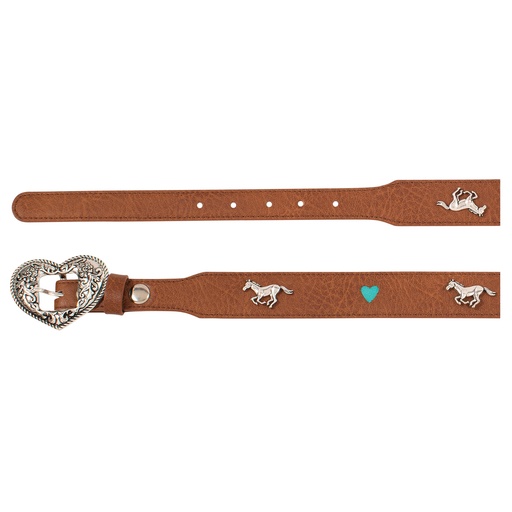 [2510370251] CATCHFLY GIRLS BELT TAN W/GALLOPING FILLY ACCENTS AND HEARTS