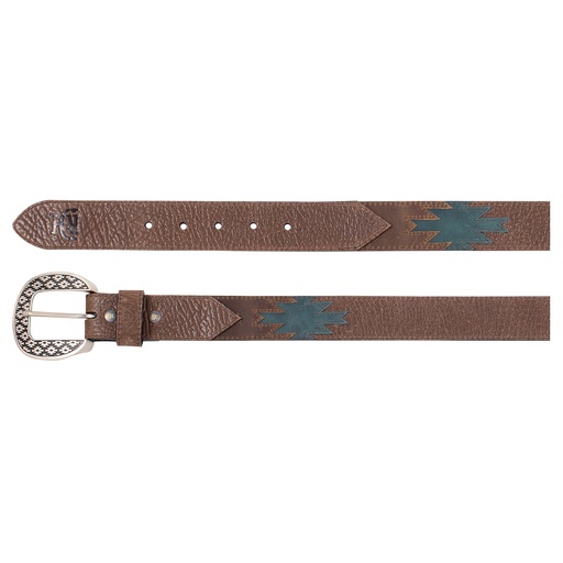 [2510130246] RED DIRT HAT CO MENS GENUINE LEATHER BELT W/TEAL AZTEC PATCHES