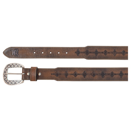 [2510130249] RED DIRT HAT CO MENS GENUINE LEATHER BELT BURNISHED W/ AZTEC PATTERN