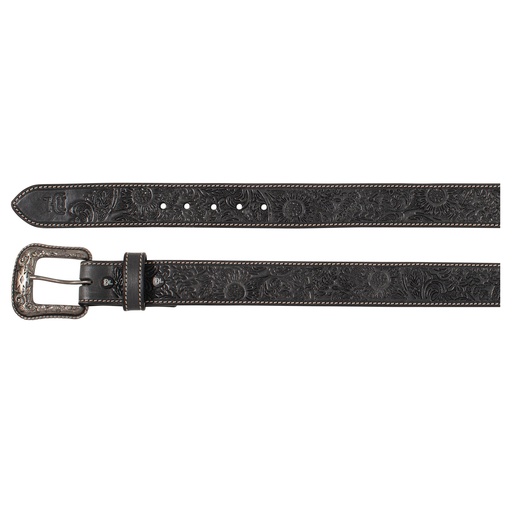 [2510290249] RED DIRT HAT CO LADIES GENUINE LEATHER BELT BLACK W/FLORAL TOOLING AND BONE STITCHING