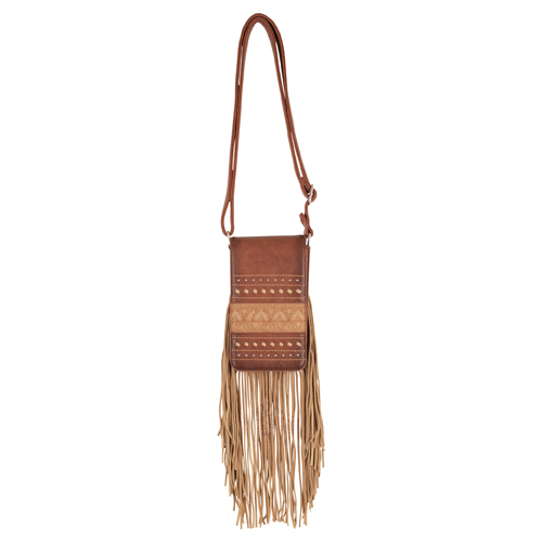 [2510451501] RED DIRT HAT CO LADIES PHONE CROSSBODY TAN W/BUCKSTITCH AND FRINGE