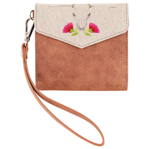 [2510116262] CATCHFLY LADIES MINI WALLET SKULL W/FLOWERS