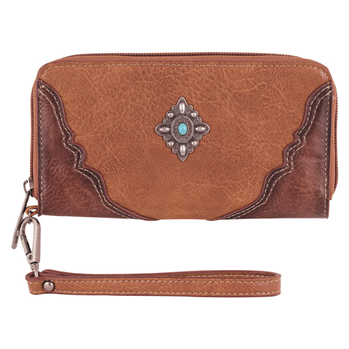 [2510242152] JUSTIN LADIES WALLET BROWN AND TAN WITH CONCHO