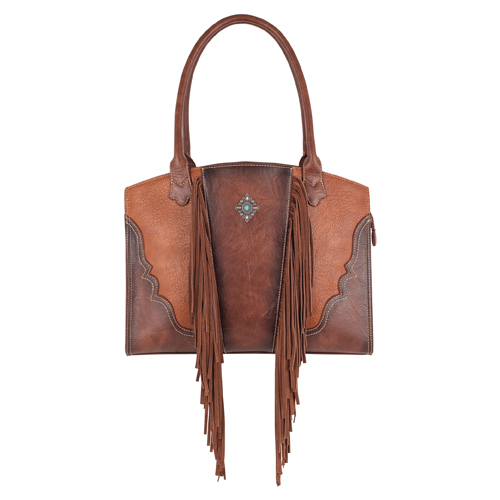 [2510240472] JUSTIN LADIES TOTE BROWN AND TAN WITH CONCHO