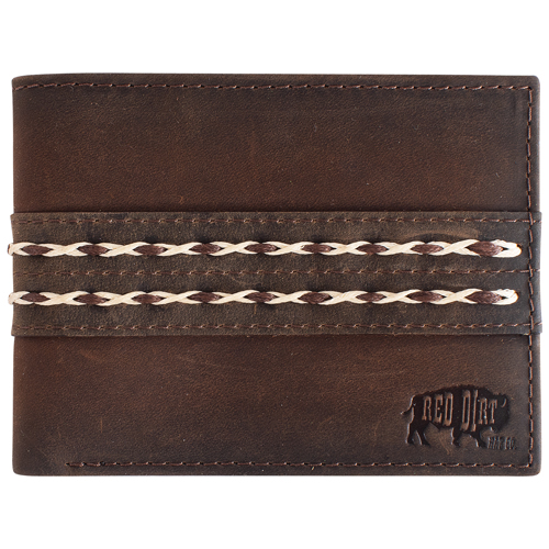 [2520638819] RED DIRT HAT CO BIFOLD WALLET OILED BROWN W/DOUBLE BRAIDS