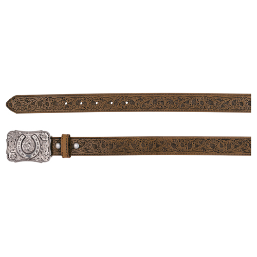 [2520880242] CATCHFLY LADIES BELT TAN W/FLORAL TOOLED PATTERN