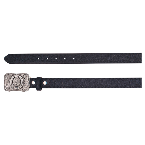 [2520880240] CATCHFLY LADIES BELT BLACK W/FLORAL TOOLED PATTERN