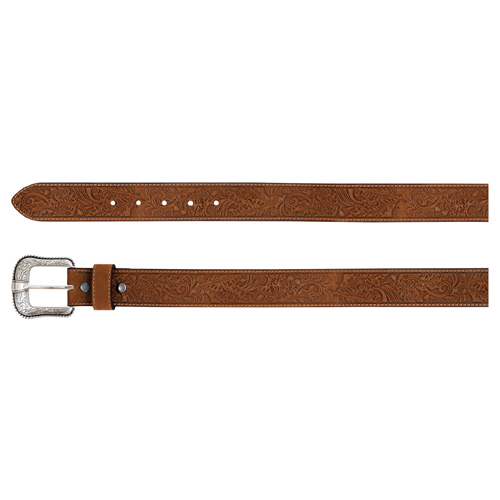 [2521030244] JP WEST MENS GENUINE LEATHER BELT TAN W/OAK TOOLING 