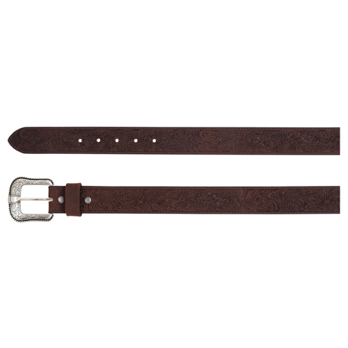 [2521030245] JP WEST MENS GENUINE LEATHER BELT BROWN W/OAK TOOLING 