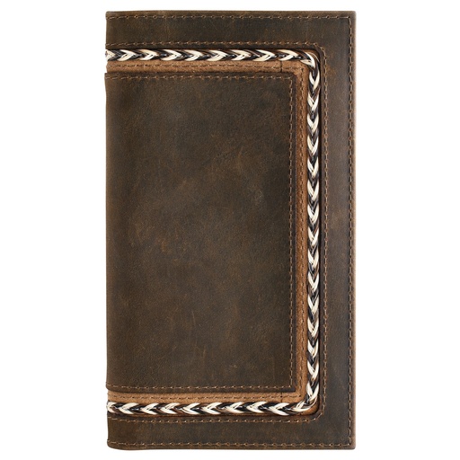 [2520575662] JUSTIN MENS GENUINE LEATHER RODEO WALLET HORSE HAIR BRAID