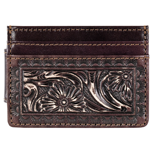 [2520576623] JUSTIN MENS GENUINE LEATHER SLIM CARD WALLET FLORAL EMBOSS