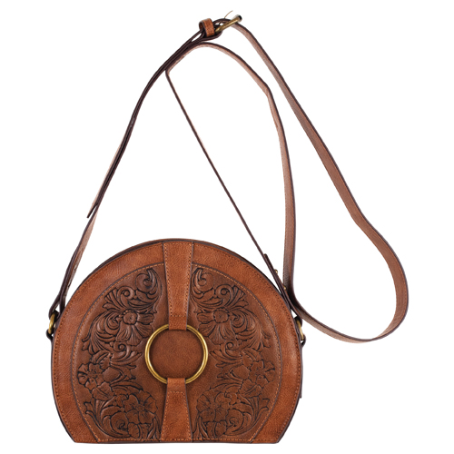 [2520660512] JUSTIN LADIES CANTEEN BAG TAN EMBOSS WITH HARNESS