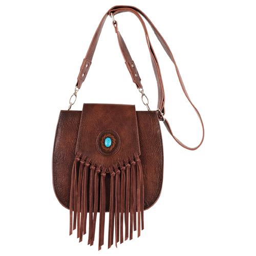 [2520855311] JUSTIN LADIES SADDLE BAG BROWN W/FAUX TURQUOISE CONCHO