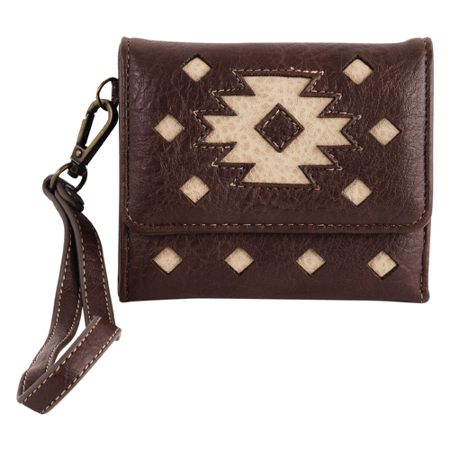[2521206262] JUSTIN LADIES MINI WALLET BROWN WITH TAN AZTEC INLAY