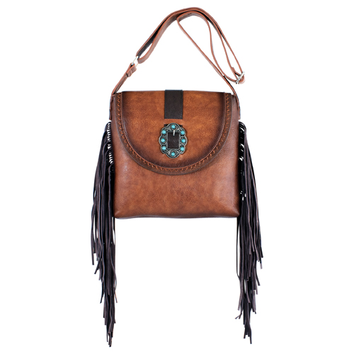 [2520875271] CATCHFLY LADIES CROSSBODY TAN W/BUCKLE AND FRINGE