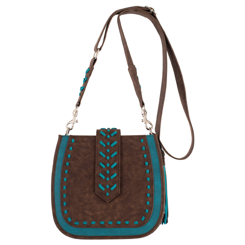 [2520935311] CATCHFLY LADIES SADDLE BAG BROWN AND TURQUOISE W/STITCHING