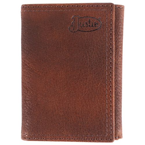 [2610493222] JUSTIN MENS GENUINE LEATHER TRIFOLD WALLET MED TAN BUFFALO