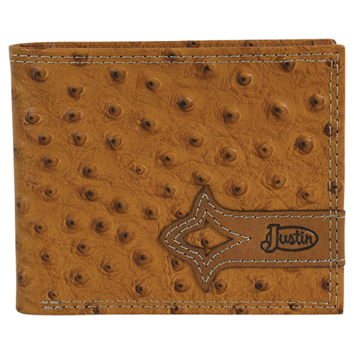 [2122322W3] JUSTIN MEN'S TRI-FOLD WALLET OSTRICH TEXTURE