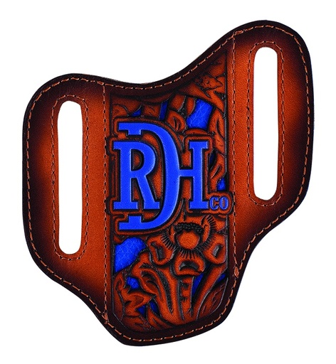 [24170882K2] RED DIRT HAT CO PANCAKE KNIFE SHEATH TOOLED W/ BLUE INLAY