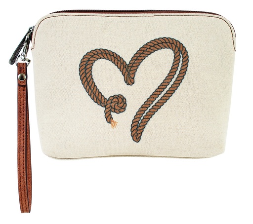 [2521495261] JUSTIN LADIES COSMETIC POUCH CANVAS W/BROWN ROPE HEART