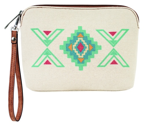 [2521495263] JUSTIN LADIES COSMETIC POUCH CANVAS MULTICOLORED SOUTHWESTERN DESIGN
